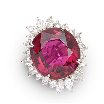 Ruby and diamond ring with a white gold setting.